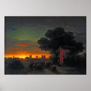 Aivazovsky - Uitzicht op de Krim op zonsondergang Poster