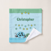 Ajouter des étoiles de nom coccinelles vert bleu e (Gant de toilette)