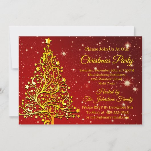 Ajouter le nom Noël Red Gold Tree Party Invitation (Devant)