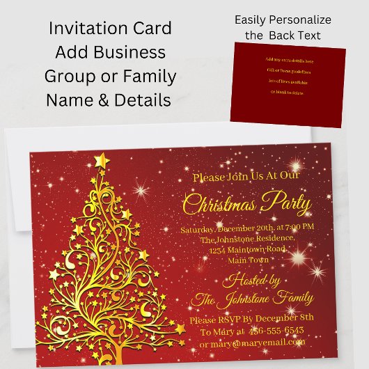 Ajouter le nom Noël Red Gold Tree Party Invitation