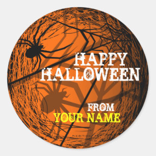 Ajouter le nom Spider Web Halloween Sticker Orange
