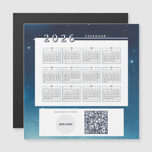 Ajouter Logo 2026 Calendrier Code QR Carte magnéti (Devant / Derrière)