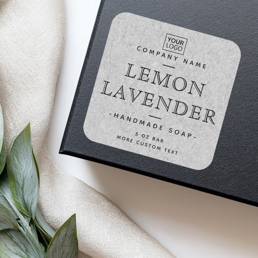 Ajouter logo carré texture papier gris étiquettes 