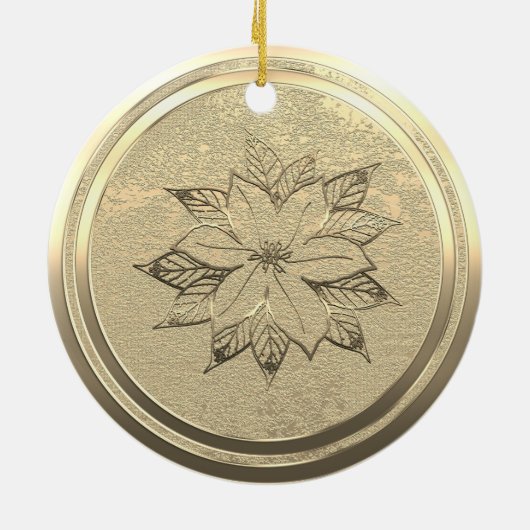 Ajouter Texte Or Poinsettia Décembre Ornement céra (Dos)