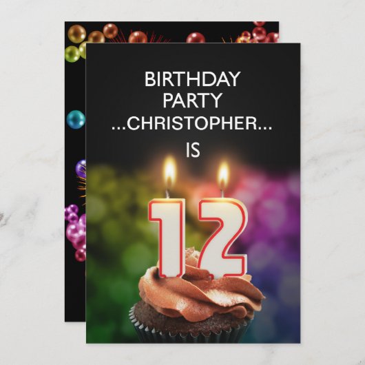 Ajouter un nom, 12e fête d'anniversaire Invitation (Devant / Derrière)