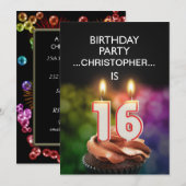 Ajouter un nom, 16e fête d'anniversaire Invitation (Devant / Derrière)