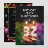 Ajouter un nom, 32e fête d'anniversaire Invitation (Devant / Derrière)