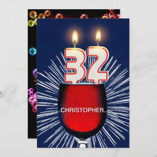 Ajouter un nom, 32e fête d'anniversaire Invitation (Devant / Derrière)