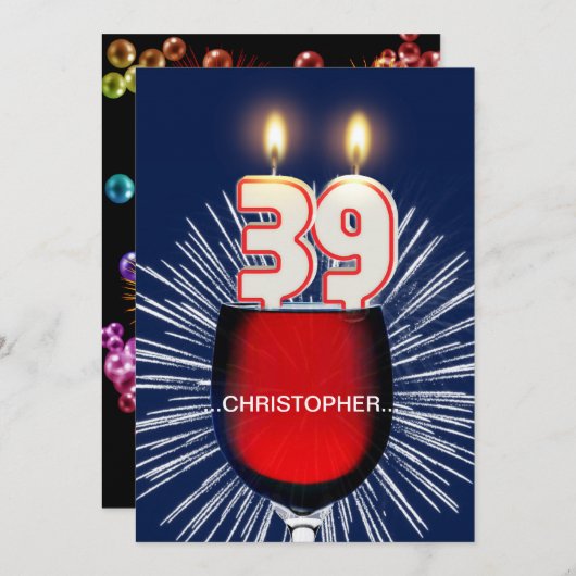 Ajouter un nom, 39e fête d'anniversaire Invitation (Devant / Derrière)