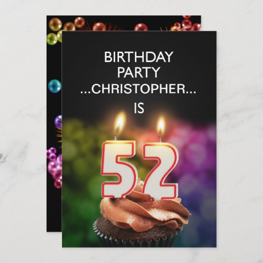 Ajouter un nom, 52e fête d'anniversaire Invitation (Devant / Derrière)