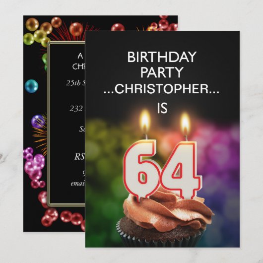 Ajouter un nom, 64e fête d'anniversaire Invitation (Devant / Derrière)