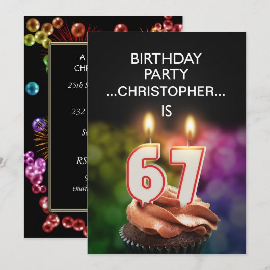 Ajouter un nom, 67e fête d'anniversaire Invitation (Devant / Derrière)