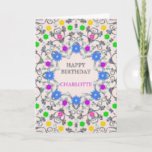 Ajouter un nom Fleurs Abstraites Carte d'anniversa