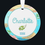 Ajouter un nom Tortues de mer Tropical Beach Artwo<br><div class="desc">Ajoutez Nom Tortues de mer Tropical Beach Artwork Ornament avec un thème sous-marin océanique nage avec poissons et tortues de mer! Ajoutez cet ornement original à votre arbre de Noël de vacances cette année pour égayer vos décorations d'hiver avec un peu de plage et des couleurs d'été vives! Parfait pour...</div>
