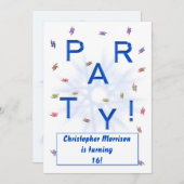 Ajouter un nom, une invitation de fête, en bleu po (Devant / Derrière)