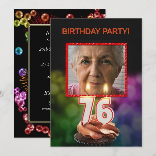 Ajouter une photo, 76e anniversaire Invitation (Devant / Derrière)