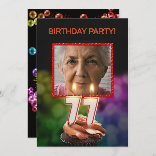 Ajouter une photo, 77e anniversaire Invitation (Devant / Derrière)