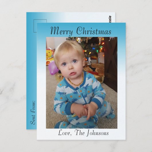 Ajouter une photo à cette carte de Noël bleue (Devant / Derrière)