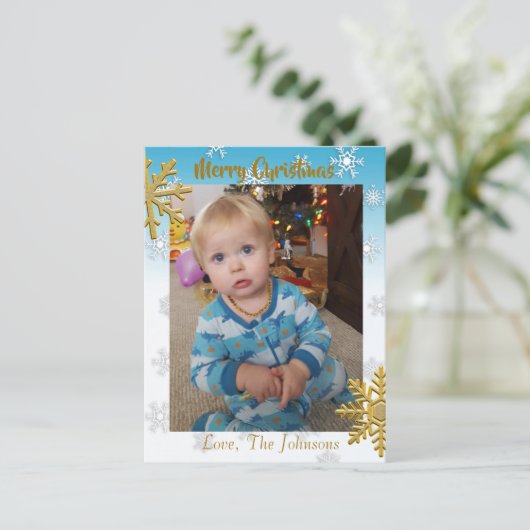 Ajouter une photo à cette carte de Noël bleue (Debout devant)