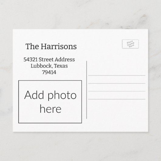 Ajouter une photo, nous avons déménagé, carte post (Dos)