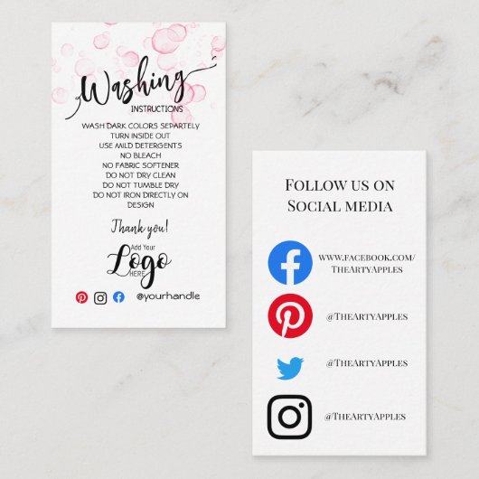 AJOUTER VOS instructions de lavage LOGO CARTES DE  (Devant / Derrière)