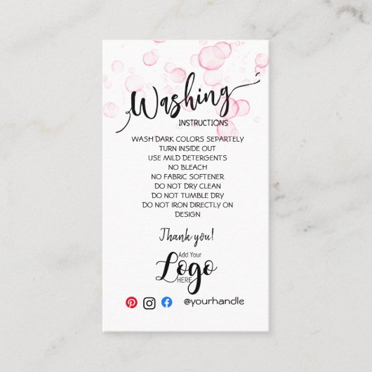 AJOUTER VOS instructions de lavage LOGO CARTES DE  (Devant)