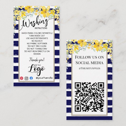 AJOUTER VOS instructions de lavage LOGO CARTES DE (Devant / Derrière)