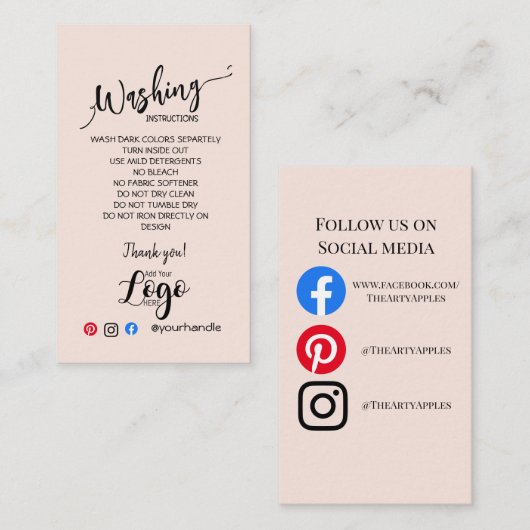 AJOUTER VOS instructions de lavage LOGO CARTES DE  (Devant / Derrière)