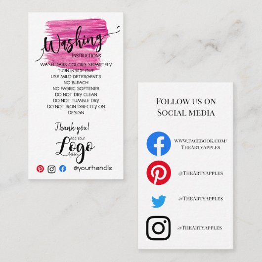 AJOUTER VOS instructions de lavage LOGO CARTES DE (Devant / Derrière)