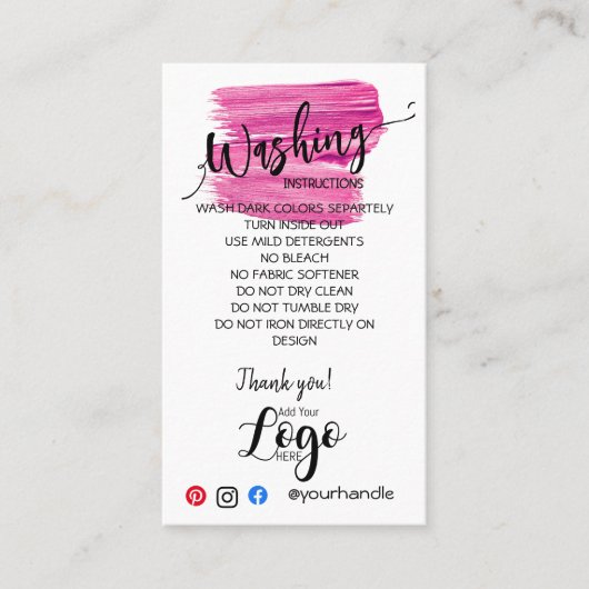 AJOUTER VOS instructions de lavage LOGO CARTES DE  (Devant)