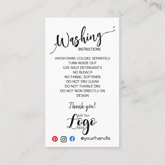 AJOUTER VOS instructions de lavage LOGO CARTES DE (Devant)