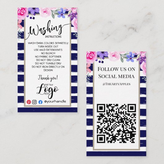 AJOUTER VOS instructions de lavage LOGO CARTES DE (Devant / Derrière)