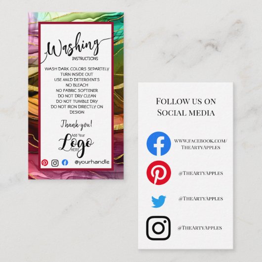 AJOUTER VOS instructions de lavage LOGO CARTES DE  (Devant / Derrière)