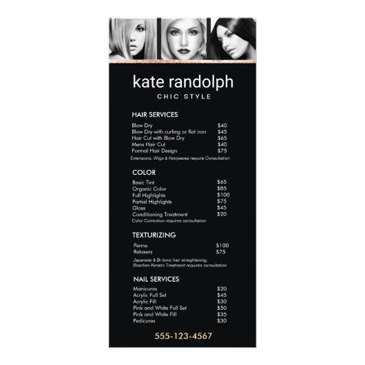 Ajouter Vos Propres Photos Black Salon Tarifs Menu (Devant)