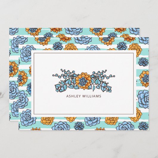 Ajouter votre carte de nom | Aquarelle Succulente (Devant / Derrière)