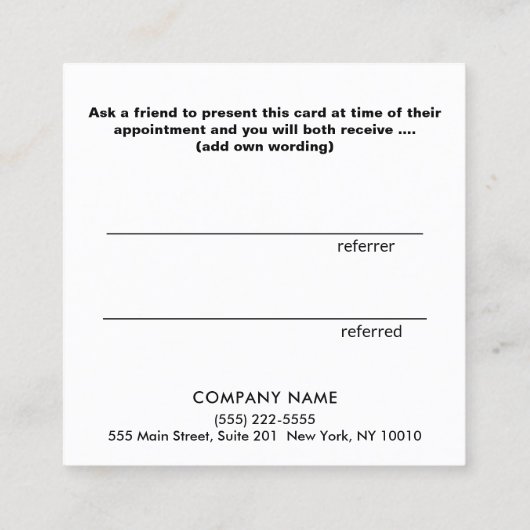 Ajouter votre carte de référence client Logo (Dos)