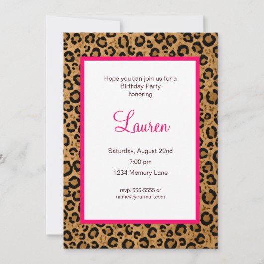 Ajouter votre invitation d'anniversaire Leopard d' (Devant)