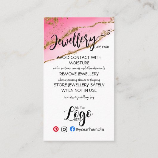 AJOUTER VOTRE LOGO CARTES DE SOINS DE BIJOUX PETIT (Devant)