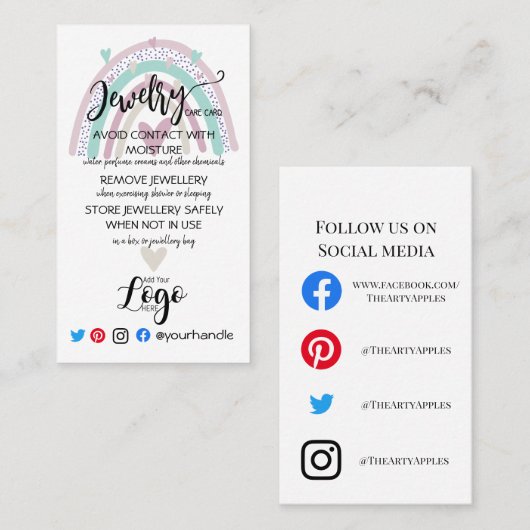 AJOUTER VOTRE LOGO CARTES DE SOINS DE BIJOUX UK (Devant / Derrière)