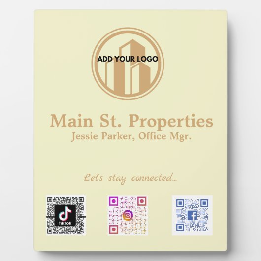Ajouter votre logo Social Media Scan Codes Plaque (Devant)