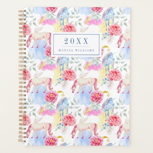 Ajouter votre nom/année | Aquarelle Unicorne & Peg (Devant)