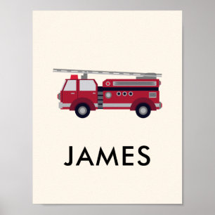 Ajouter votre nom Camion de feu rouge Poster perso