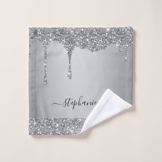 Ajouter Votre Nom Script Silver Parties scintillan (Gant de toilette)