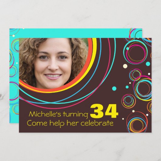 Ajouter votre photo funky invitation de 34e annive (Devant / Derrière)