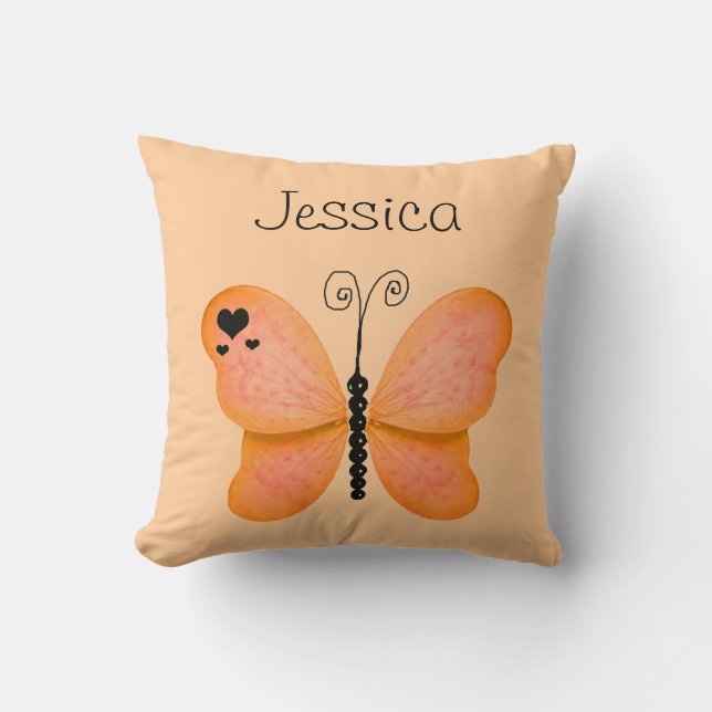 Ajoutez son coussin décoratif de papillon orange (Recto)