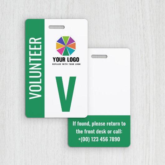 Ajoutez Votre Logo Badge de Bénévole Vert