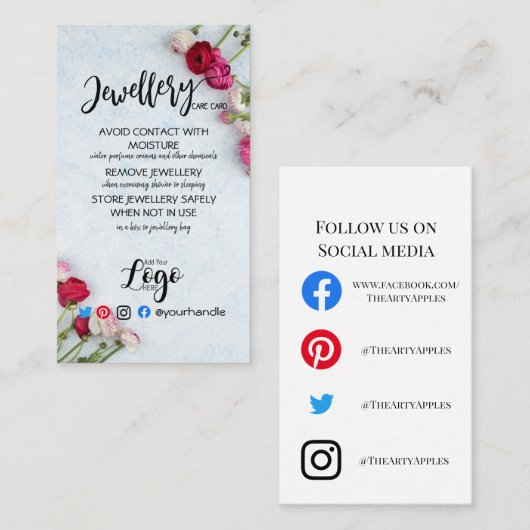 AJOUTEZ VOTRE LOGO CARTES DE SOINS Fleur blanche U (Devant / Derrière)