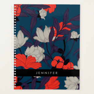 Ajoutez votre nom Élégant motif floral bleu et