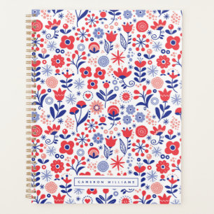 Ajoutez votre nom   Motif floral bleu et corail