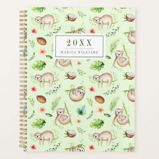 Ajoutez votre nom | Tropical Coconut Sloth Motif (Devant)